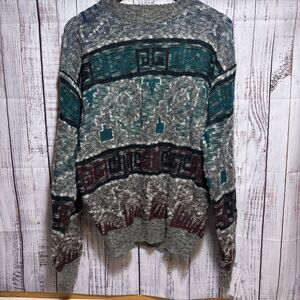 Vintage Graphix Geometric Sweater Mens Large 90s Aztec Pattern Knit Pullover